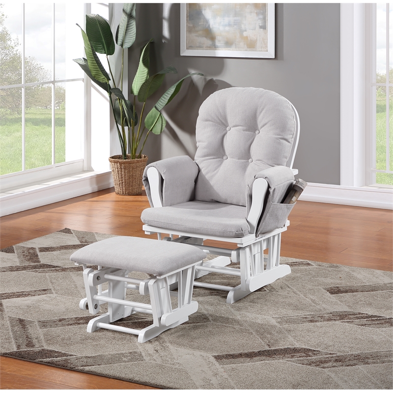 Suite Bebe Mason Traditional Wood Glider and Ottoman in White/Gray