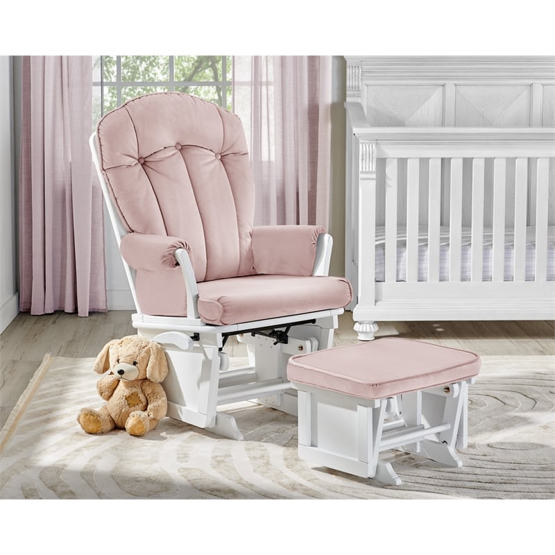 Suite Bebe Victoria Traditional Wood Glider and Ottoman in White and Pink