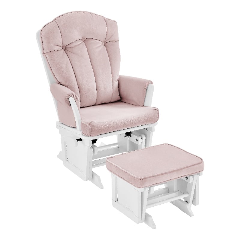 Suite Bebe Victoria Traditional Wood Glider and Ottoman in White and Pink