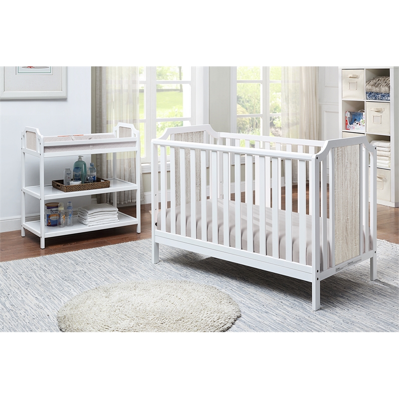 Suite Bebe Brees Contemporary Wood Island Crib in White/Graystone