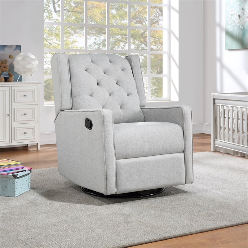 Suite Bebe Bryton Wood Fabric Tufted Gliding Swivel Recliner in Brushed Tweed
