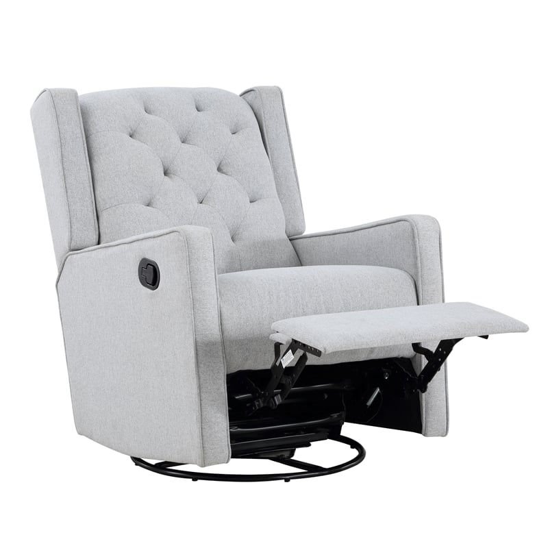 Suite Bebe Bryton Wood Fabric Tufted Gliding Swivel Recliner in Brushed Tweed