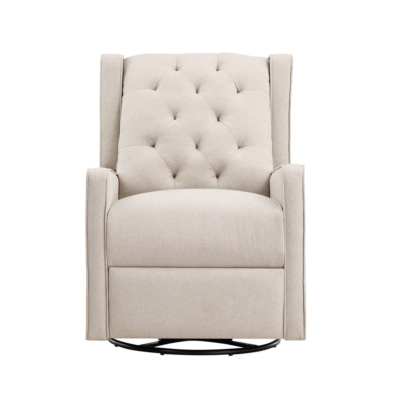 Suite Bebe Bryton Wood Fabric Tufted Gliding Swivel Recliner in Latte
