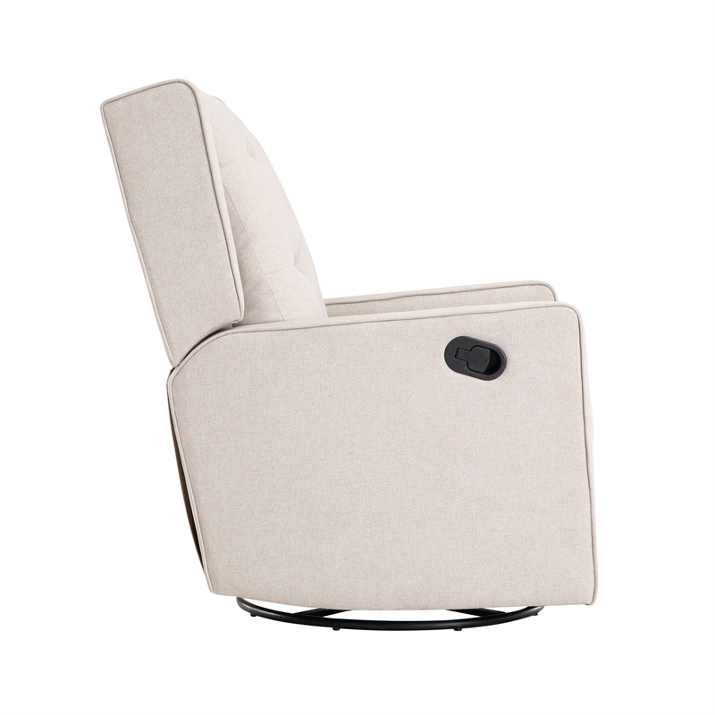Suite Bebe Bryton Wood Fabric Tufted Gliding Swivel Recliner in Latte