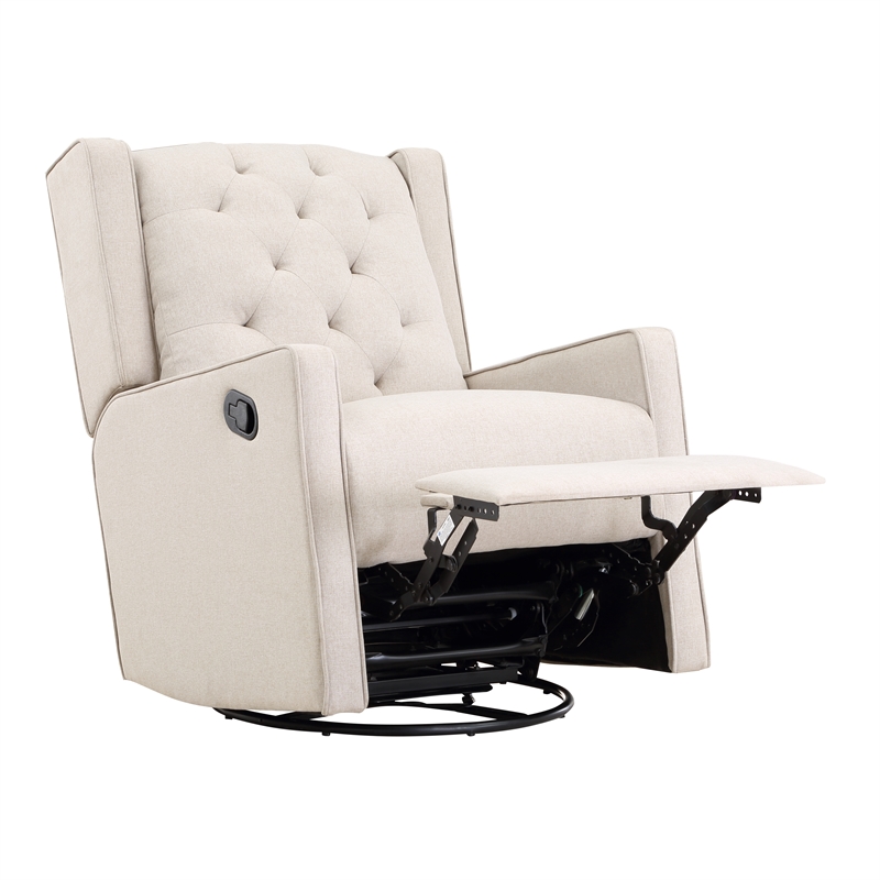 Suite Bebe Bryton Wood Fabric Tufted Gliding Swivel Recliner in Latte