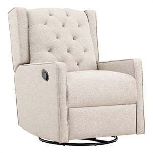 suite bebe bryton wood fabric tufted gliding swivel recliner in latte