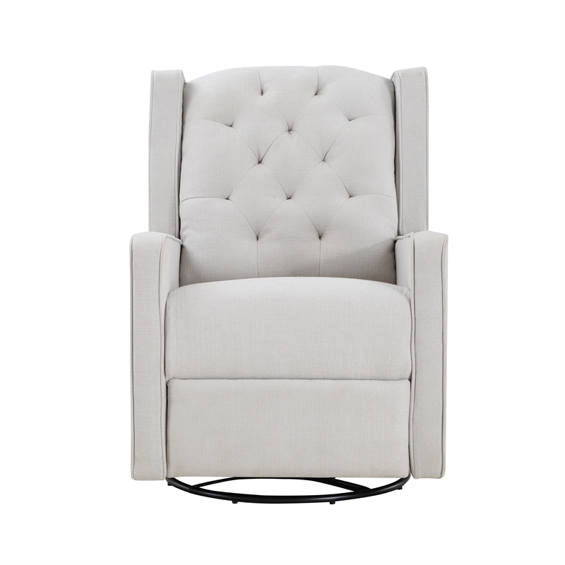 Suite Bebe Bryton Wood Fabric Tufted Gliding Swivel Recliner in Pebble