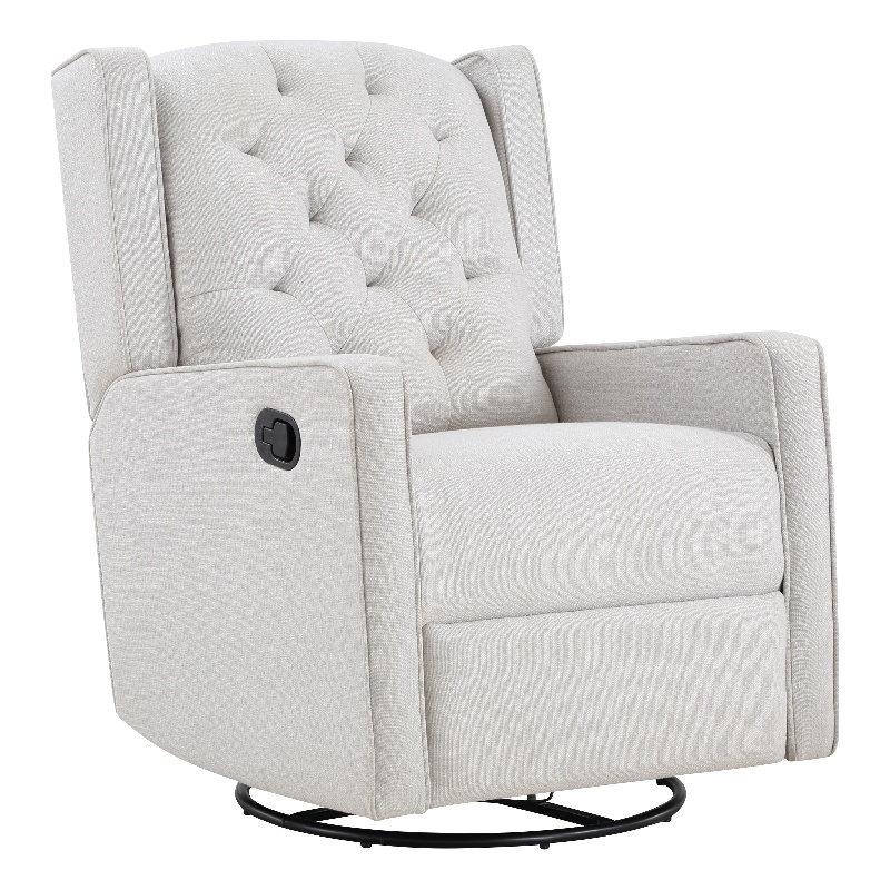 Suite Bebe Bryton Wood Fabric Tufted Gliding Swivel Recliner in Pebble
