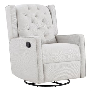 suite bebe bryton wood fabric tufted gliding swivel recliner in pebble