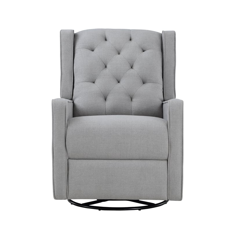 Suite Bebe Bryton Wood Fabric Tufted Gliding Swivel Recliner in Woven Gray
