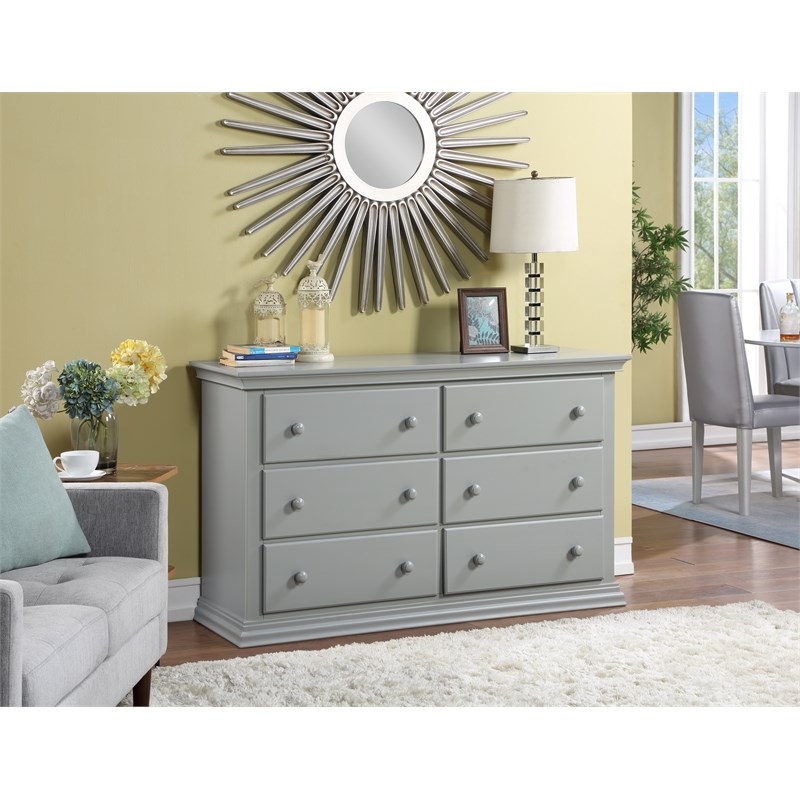 Suite Bebe Celeste 6-Drawer Modern Wood Double Dresser in Light Gray