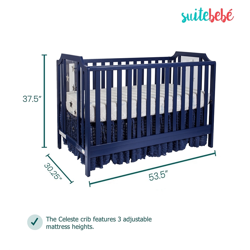 Suite Bebe Celeste Modern Wood Acrylic Island Crib in Navy Blue Finish