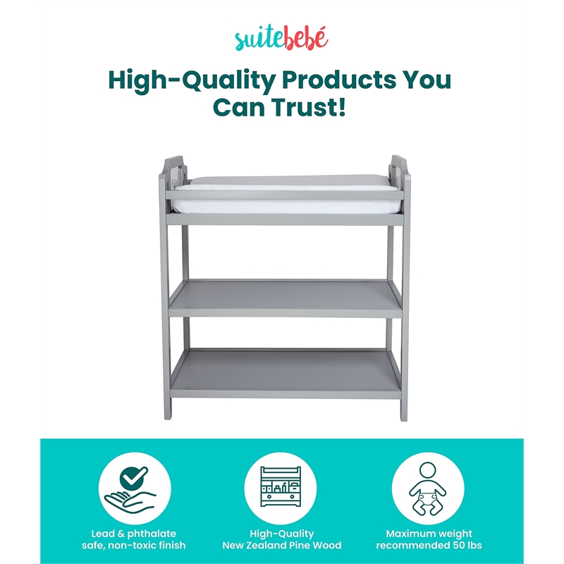 Suite Bebe Celeste Modern Wood Changing Table in Light Gray Finish