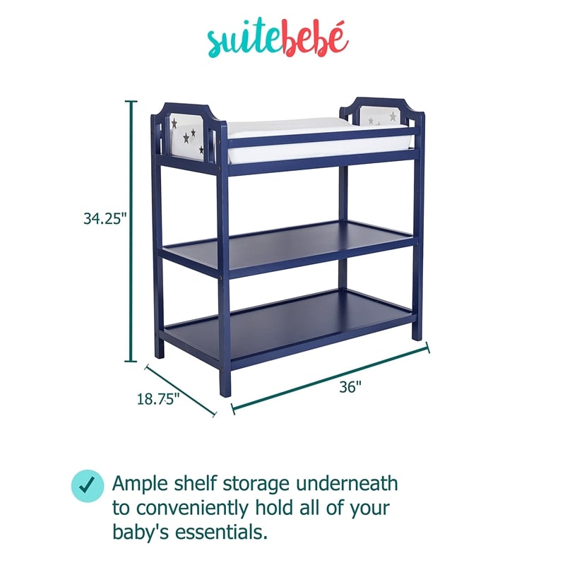 Suite Bebe Celeste Modern Wood Changing Table in Navy Blue Finish