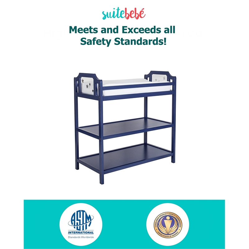 Suite Bebe Celeste Modern Wood Changing Table in Navy Blue Finish