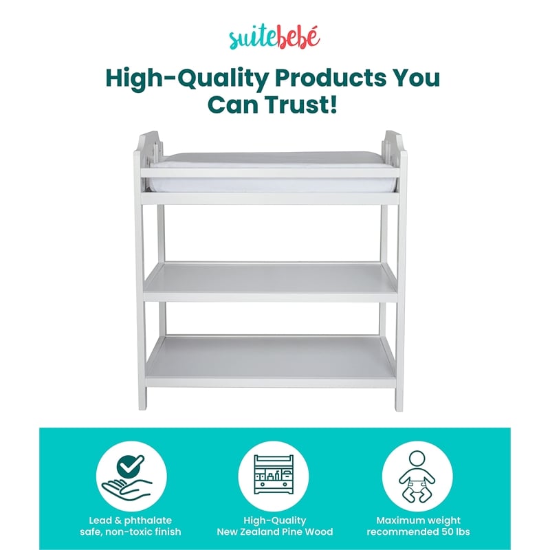 Suite Bebe Celeste Modern Wood Changing Table in White Finish