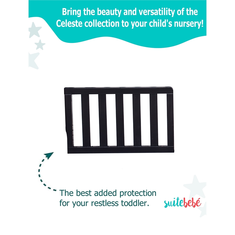 Suite Bebe Celeste Modern Wood Toddler Guard Rail in Black Finish