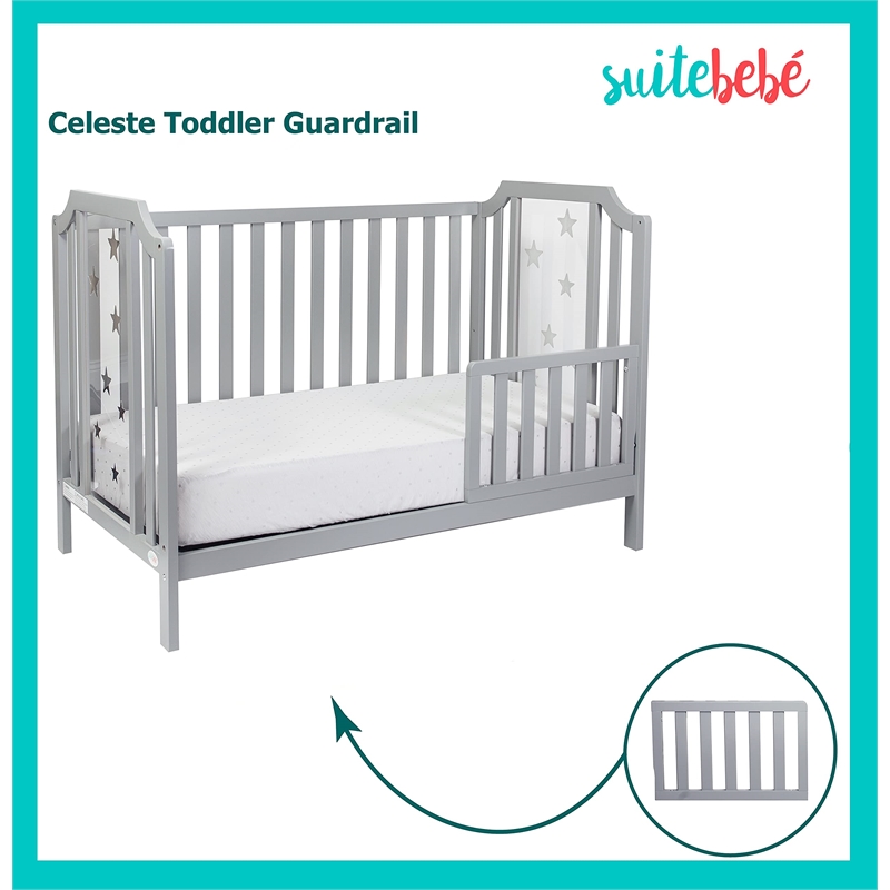 Suite Bebe Celeste Modern Wood Toddler Guard Rail in Light Gray Finish