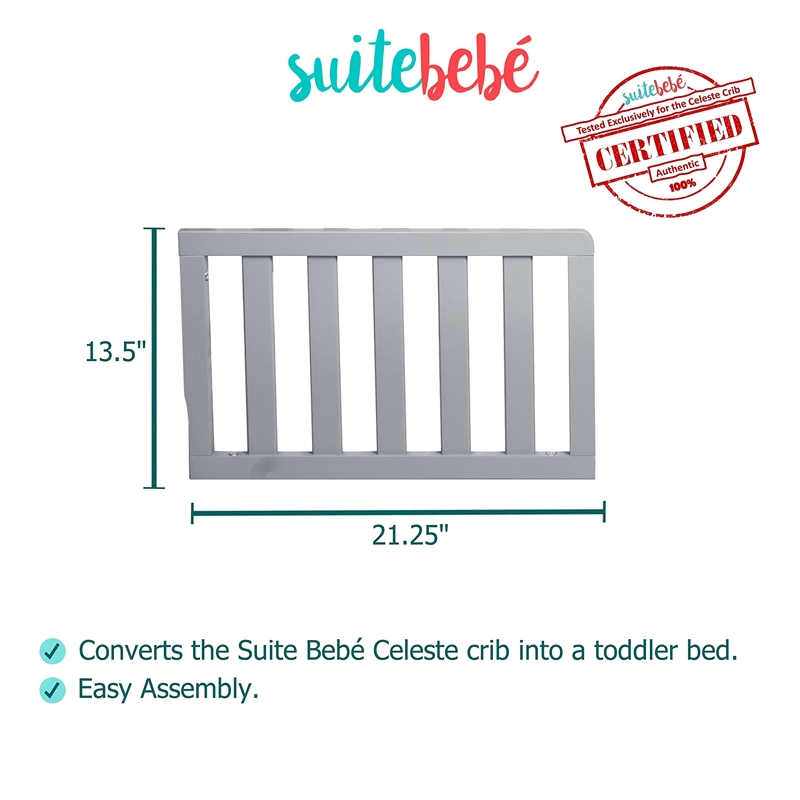 Suite Bebe Celeste Modern Wood Toddler Guard Rail in Light Gray Finish