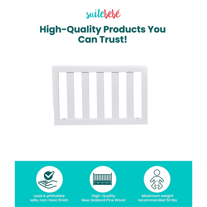 Suite Bebe Celeste Modern Wood Toddler Guard Rail in White Finish