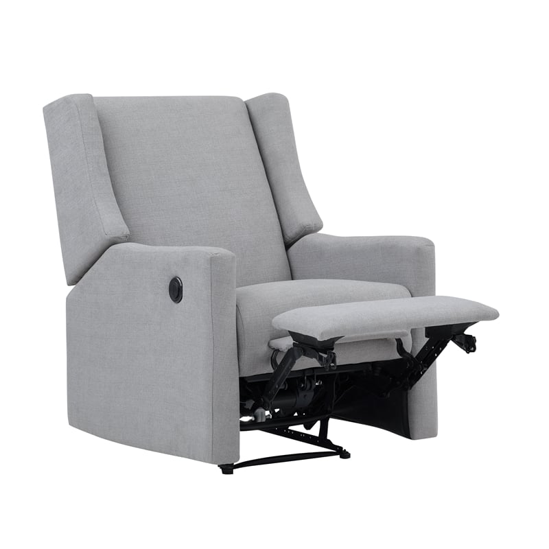 Suite Bebe Pronto Contemporary Wood and Fabric Power Recliner in Oyster Gray
