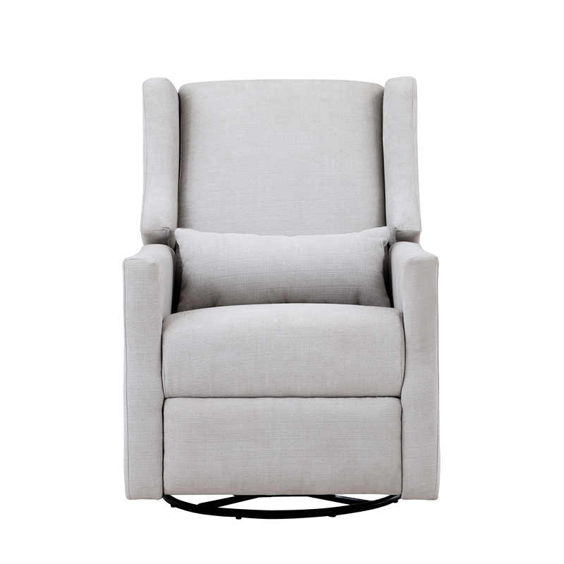 Suite Bebe Pronto Wood Swivel Glider Recliner with Pillow in Blanco White