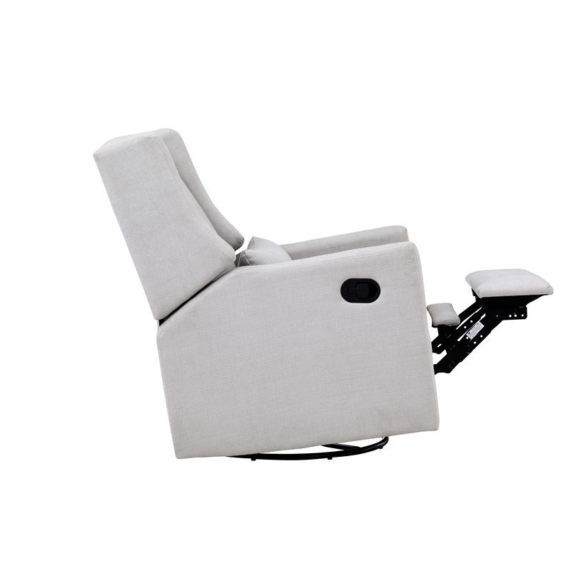 Suite Bebe Pronto Wood Swivel Glider Recliner with Pillow in Blanco White