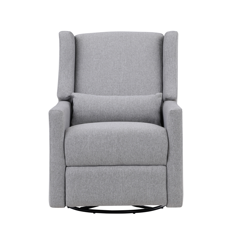 Suite Bebe Pronto Wood Swivel Glider Recliner with Pillow in Rich Gray