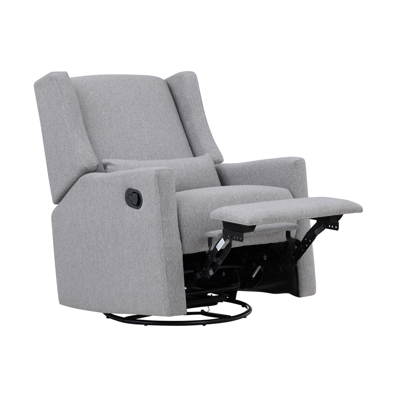 Suite Bebe Pronto Wood Swivel Glider Recliner with Pillow in Rich Gray