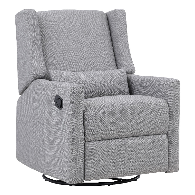 Suite Bebe Pronto Wood Swivel Glider Recliner with Pillow in Rich Gray
