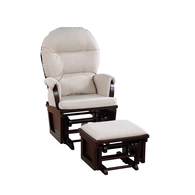 Suite Bebe Madison Glider and Ottoman Espresso Wood and Latte Fabric