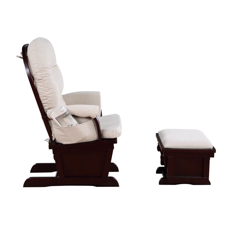 Suite Bebe Madison Glider and Ottoman Espresso Wood and Latte Fabric