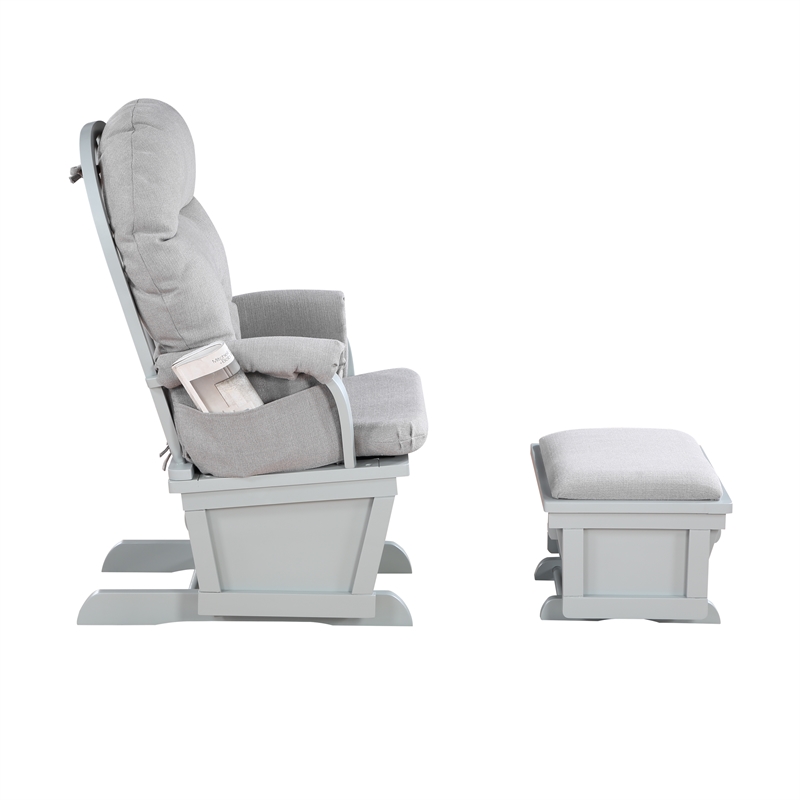 Suite Bebe Madison Glider and Ottoman Gray Wood and Oyster Fabric