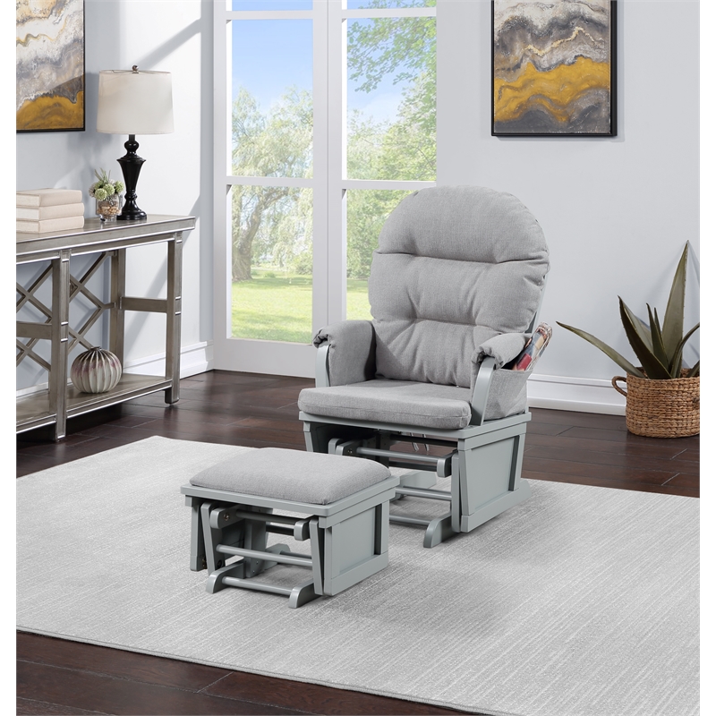Suite Bebe Madison Glider and Ottoman Gray Wood and Oyster Fabric