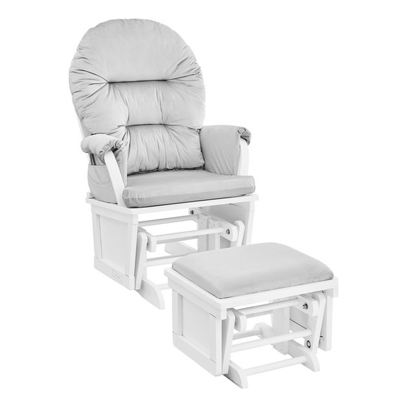 Suite Bebe Madison Glider and Ottoman White Wood and Gray Fabric