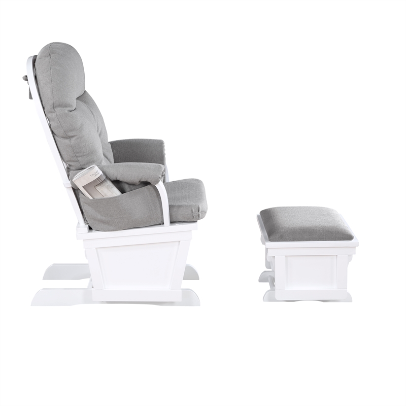 Suite Bebe Madison Glider and Ottoman White Wood Oyster Fabric