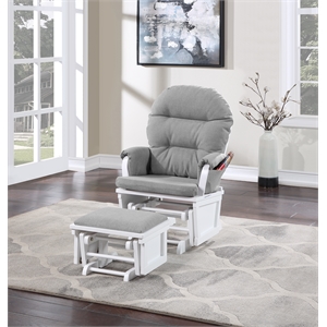 Suite Bebe Madison Glider and Ottoman White Wood Oyster Fabric