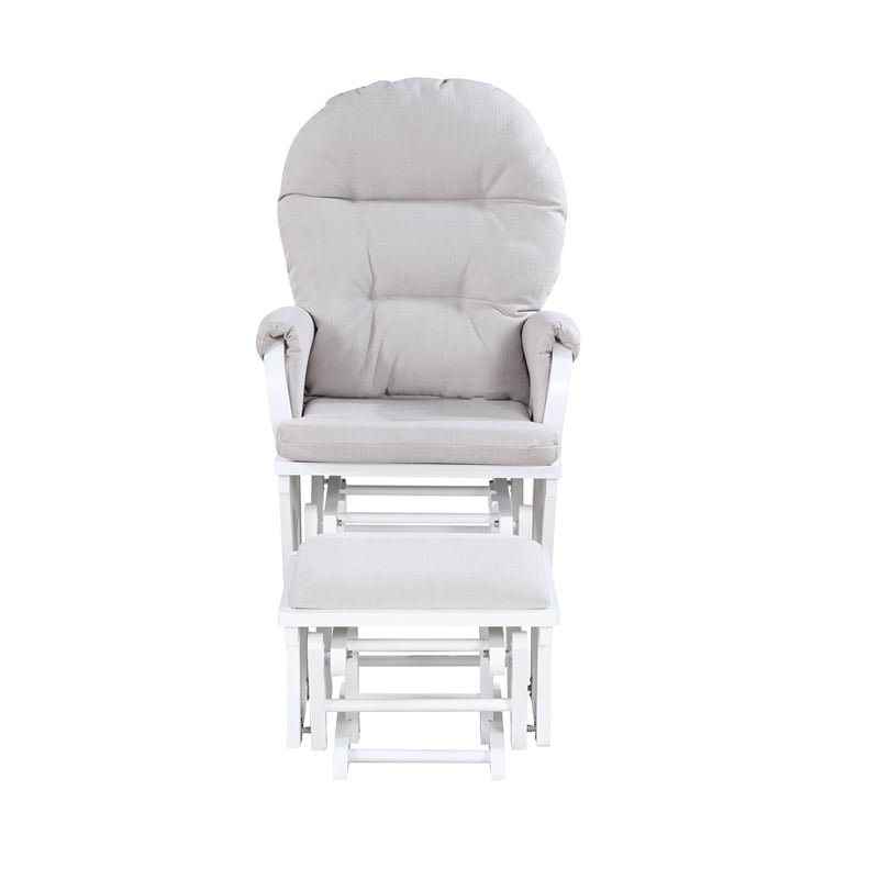 Suite Bebe Madison Glider and Ottoman White Wood and Woven Gray Fabric