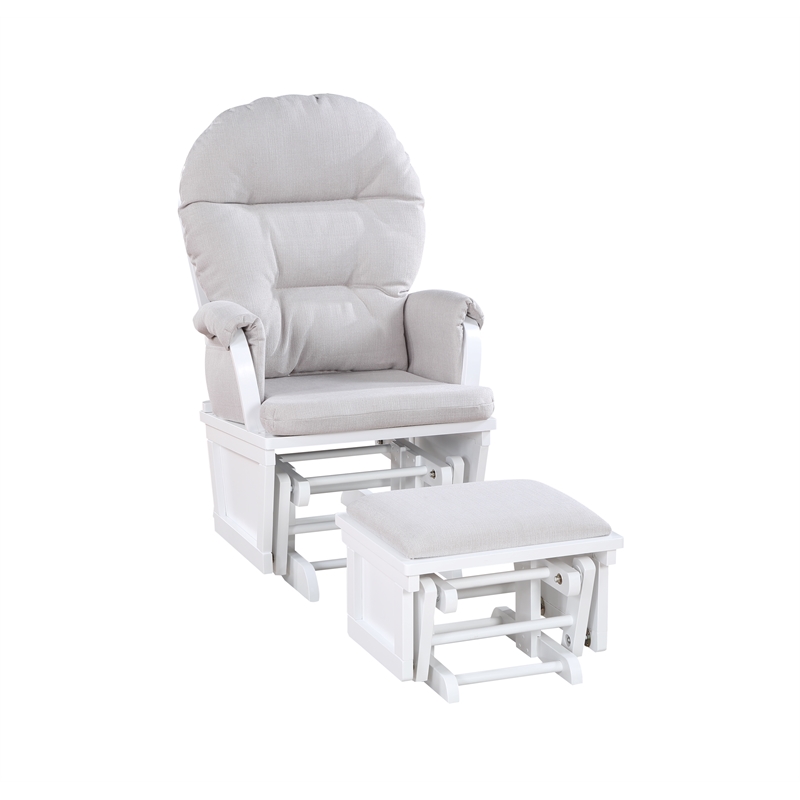 Suite Bebe Madison Glider and Ottoman White Wood and Woven Gray Fabric