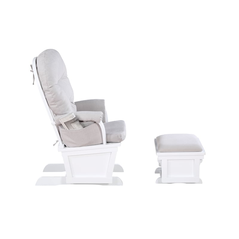 Suite Bebe Madison Glider and Ottoman White Wood and Woven Gray Fabric
