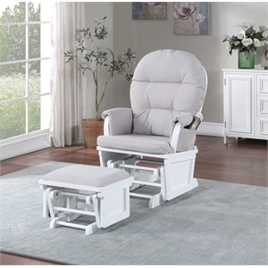Suite Bebe Madison Glider and Ottoman White Wood and Woven Gray Fabric