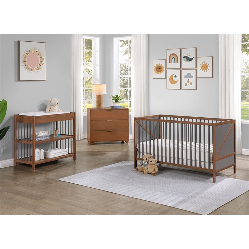 Suite Bebe Pixie Zen 3-in-1 Crib in Walnut/Charcoal