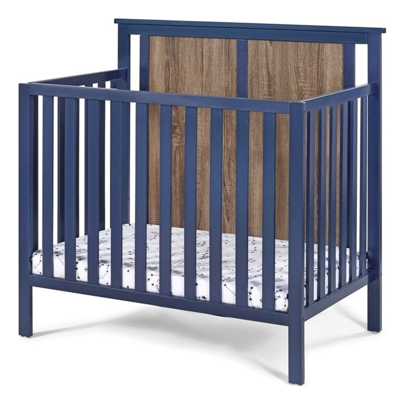 Connelly Mini Crib With Mattress Pad Midnight Blue/Vintage Walnut