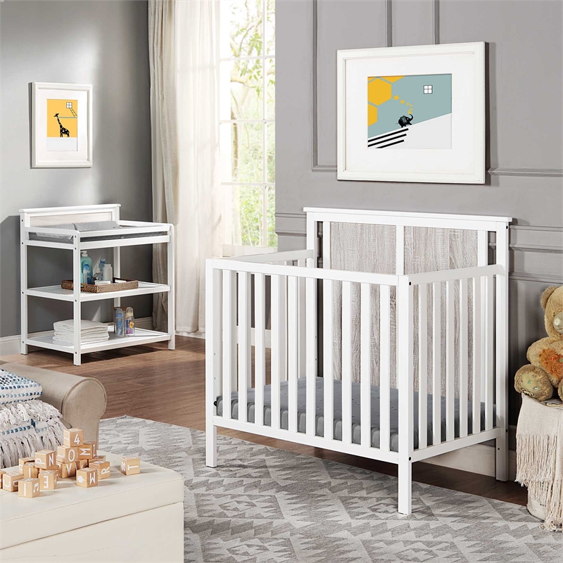 connelly mini crib with mattress pad white/rockport gray
