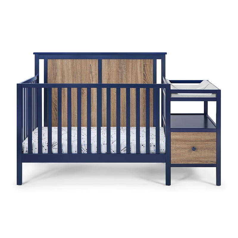 Connelly 4-in-1 Crib and Changer Combo With Mattress Pad Blue Walnut