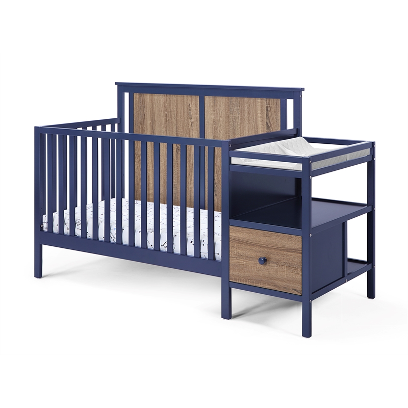 Connelly 4-in-1 Crib and Changer Combo With Mattress Pad Blue Walnut
