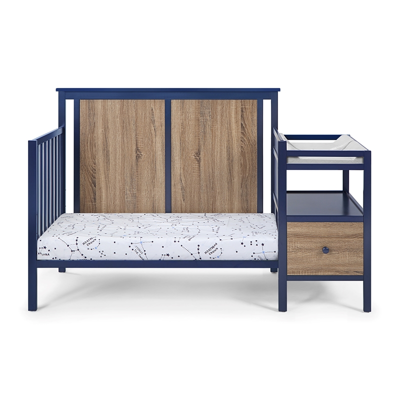 Connelly 4-in-1 Crib and Changer Combo With Mattress Pad Blue Walnut