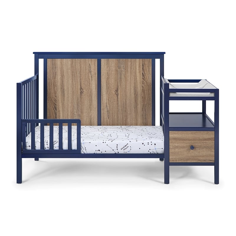 Connelly 4-in-1 Crib and Changer Combo With Mattress Pad Blue Walnut