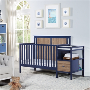 Connelly 4-in-1 Crib and Changer Combo With Mattress Pad Blue Walnut