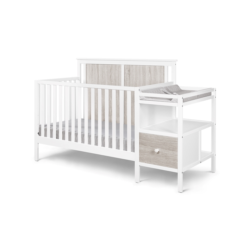 Connelly 4-in-1 Crib and Changer Combo With Mattress Pad White Gray